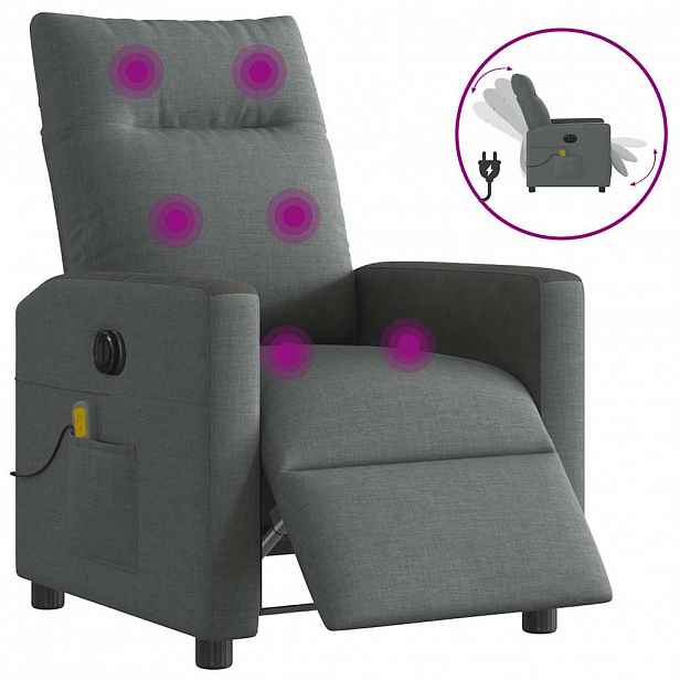 vidaXL Elektrické masážní polohovací křeslo tmavě šedé textil