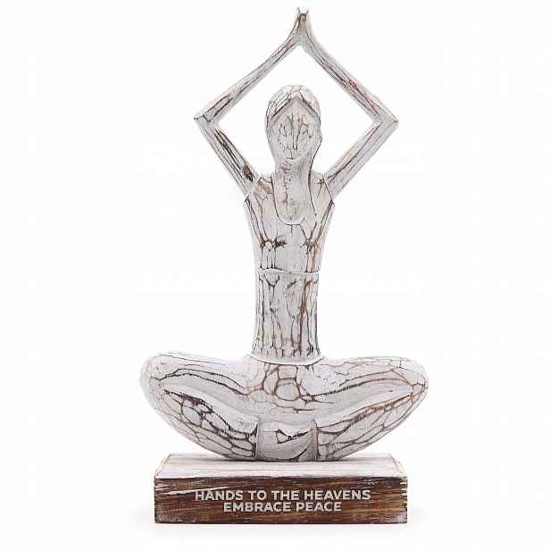 Dřevěná jogínka – Hnědá – „Hands to the Heavens Embrace Peace“