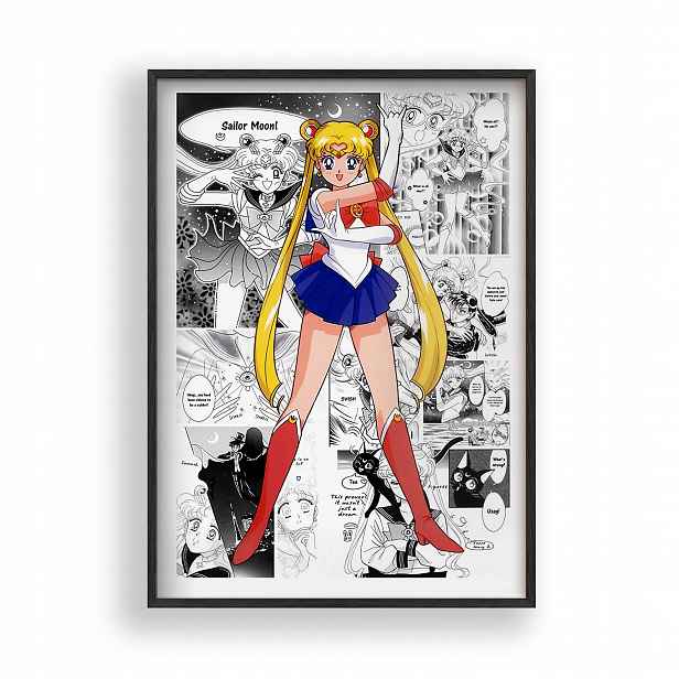 Obraz Sailor Moon Usagi Tsukino Plakát Rámeček Dřevěný Černý 30x42 cm