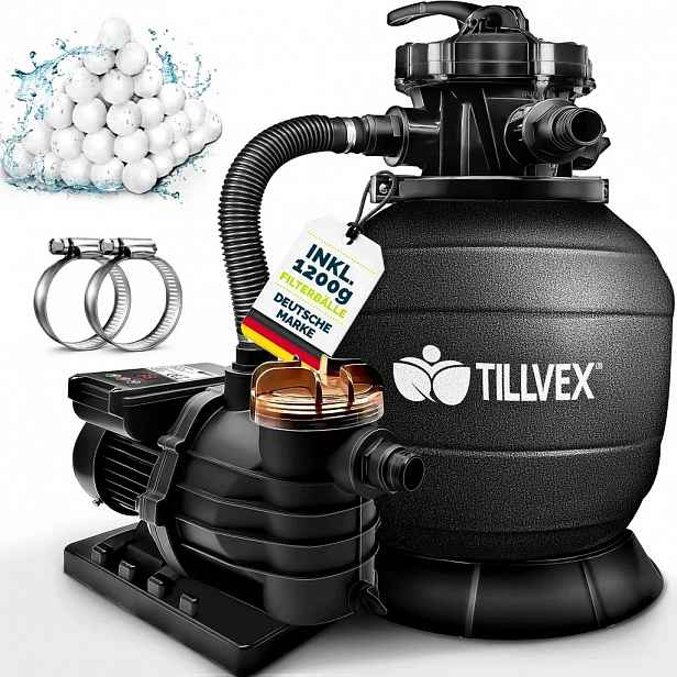 Pískový filtrační systém tillvex pro bazény s časovačem, černý