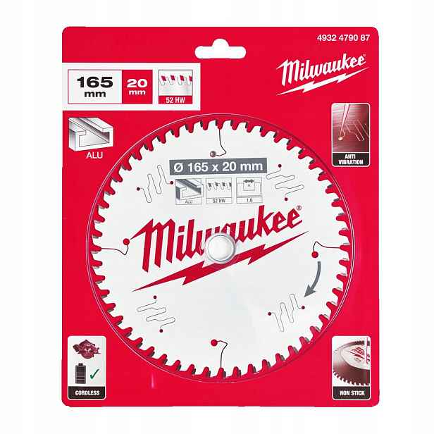 Řezací kotouč na hliník Milwaukee 4932479087 165x20 mm 52 zubů