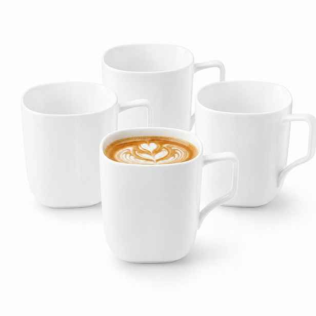 4x Šálek na kávu a čaj Velký 470 ml Wilmax Bílý Porcelánový Čtvercový