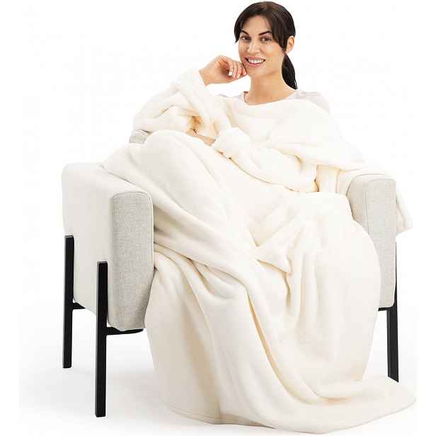 Homelevel Deka s rukávy 200 x 150 cm Polyester krémová barva