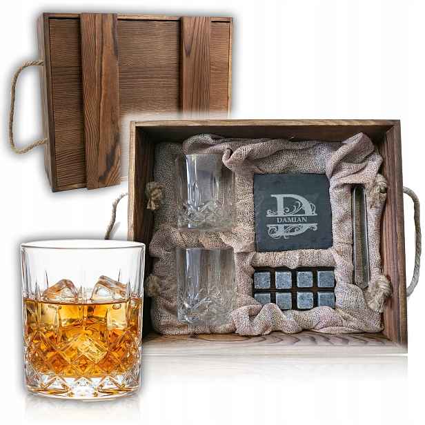 Sada Sklenic Na Whisky V Dřevěné Krabičce S Gravírováním Dárek Den Otců