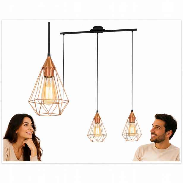 Stropní Svítidlo Loft Závěsná trojitá lustrová Retro Stropní Svítidlo Černá měď