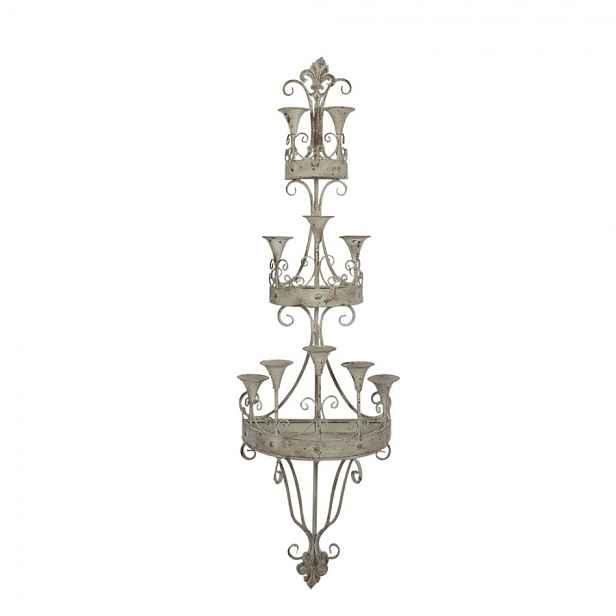 Zelený antik nástěnný kovový svícen na 10 svíček Vintage - 44*21*144 cm Clayre & Eef