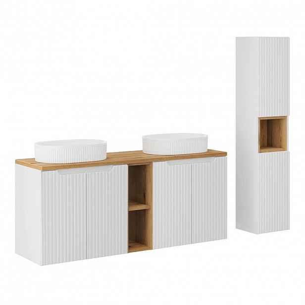 Petits-meubles KOUPELNOVÝ NÁBYTEK 140.4cm Riva 2er-Set Bílá a dřevo