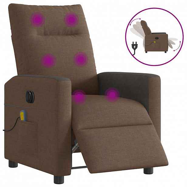 vidaXL Elektrické masážní polohovací křeslo hnědé textil