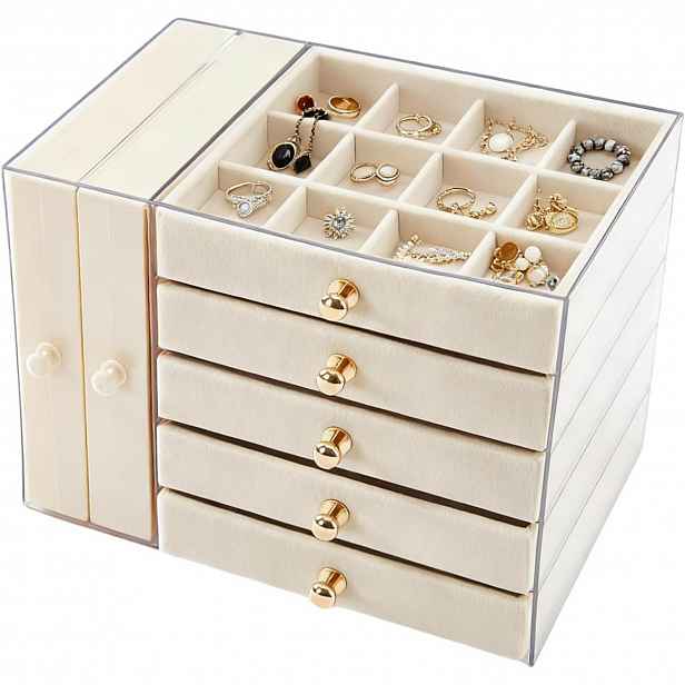 TEMU 1 ks Dámský úložný box na šperky s víceúrovňovým designem, úložný regál na náušnice, prsteny a náhrdelníky, stylový stojan, s více oddělenými