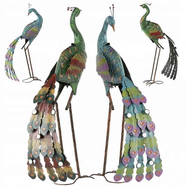 Zahradní Figurky Pávi komplet 78 cm kov velká Dekorace Do Zahrady