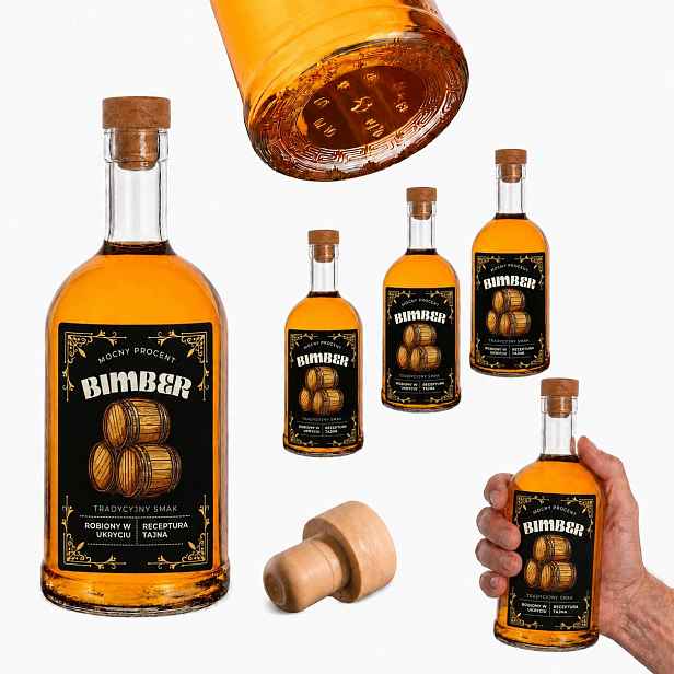 20 x skleněné lahve Tadeusz 500 ml na korek etikety na bimber bonus