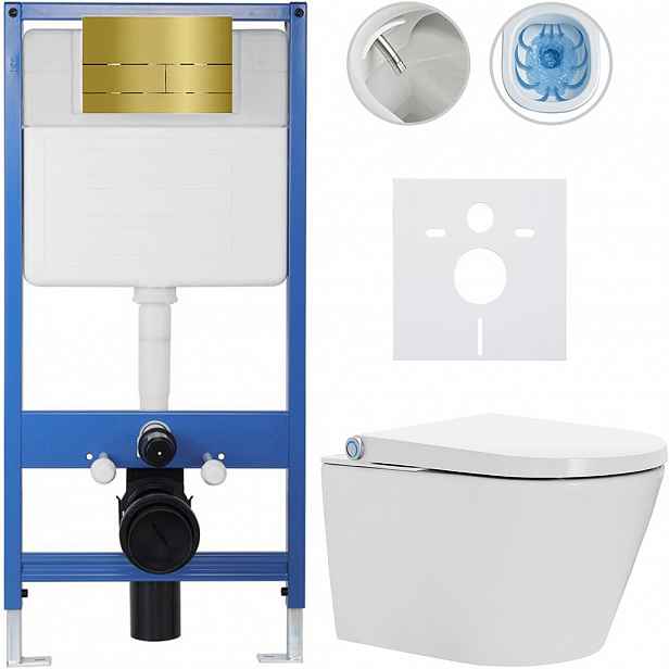 Kompletní WC set Profi/Cronus Standard - bílá lesklá - WC tlačítko Line/Zlatá - předstěnová instalace - 59,3x38,4 cm