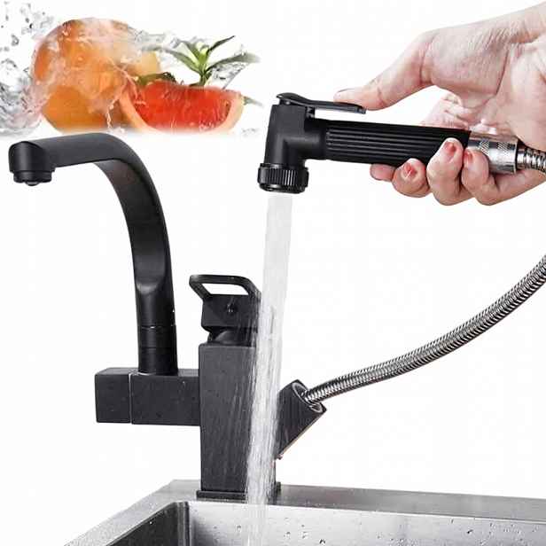 Kuchyňská Baterie Černá Výtoková Kohoutková S Výtokovým Ramínkem Flexibilní Dřezová