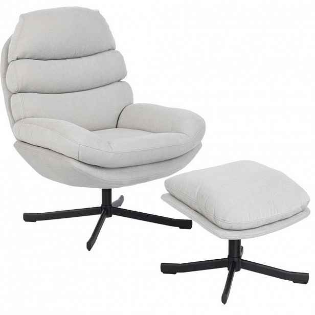 OKWISH RELAXAČNÍ křeslo 78/93/100 cm krémově bílé z polyesteru s podnožkou a otočnou funkcí