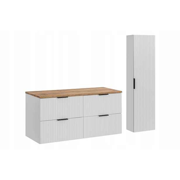 Zestaw meblowy Adel White 120cm z blatem Adel Oak i szafką wysoką