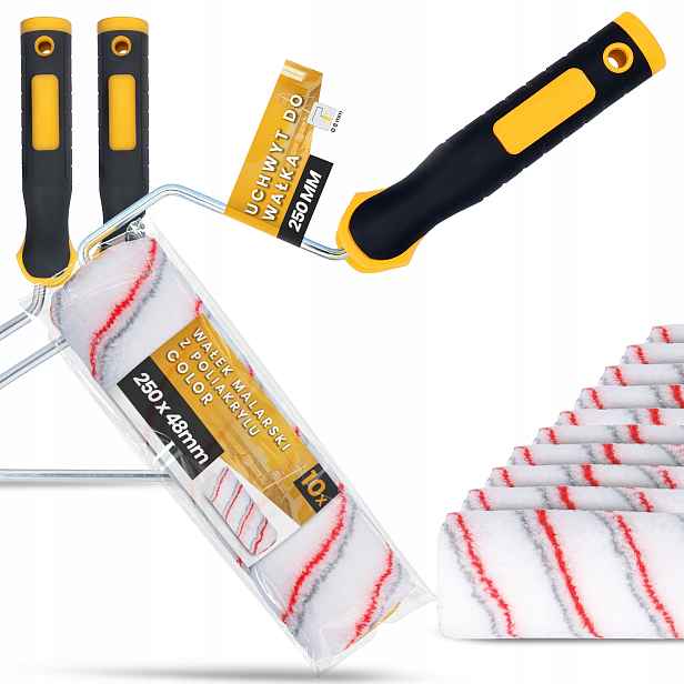 10 x Malířský Váleček 25 cm Náhradní nátěr akrylových barev 2x Držák H0-T