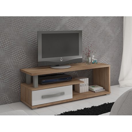 ANGEL TV stolek 1D, dub sonoma/bílý lesk