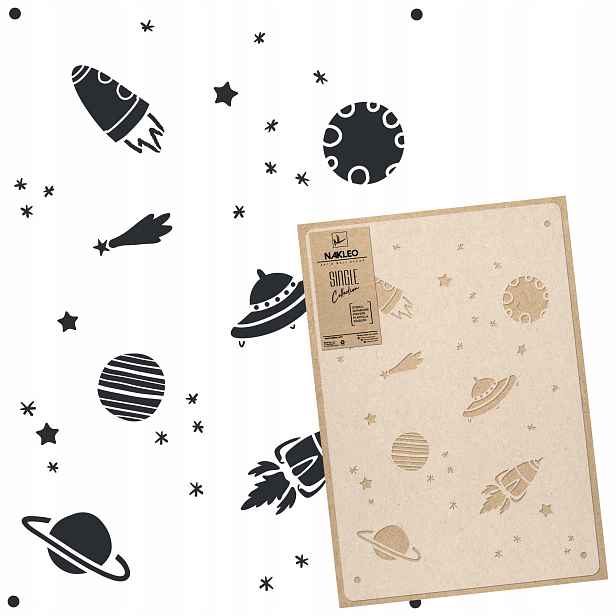 Šablona malířská Vícenásobná L 59x95 cm Vzor Galaxie Ufo Rakety Vesmír