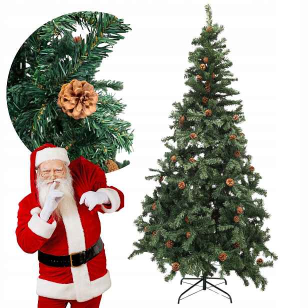 Umělý Vánoční Stromeček S Vánočními Šiškami 220 CM X 120 CM Smrk Stojan