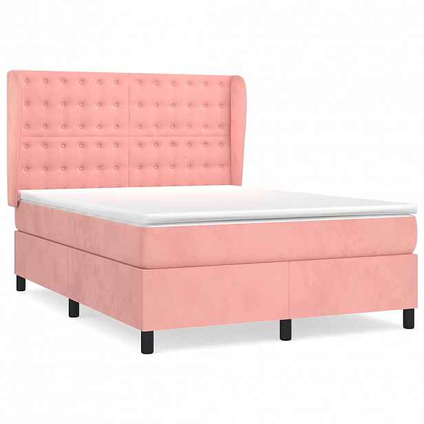 vidaXL Box spring postel s matrací růžová 140x190 cm samet