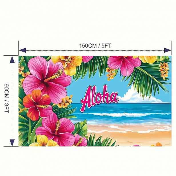 TEMU 2D Plochá, 1 ks, Letní Vítací Vlajka, 2D Plochý Tisk Havajská Horká Květina ALOHA Téma, Polyester pro Venkovní Použití, Domácí Vlajka, Domácí