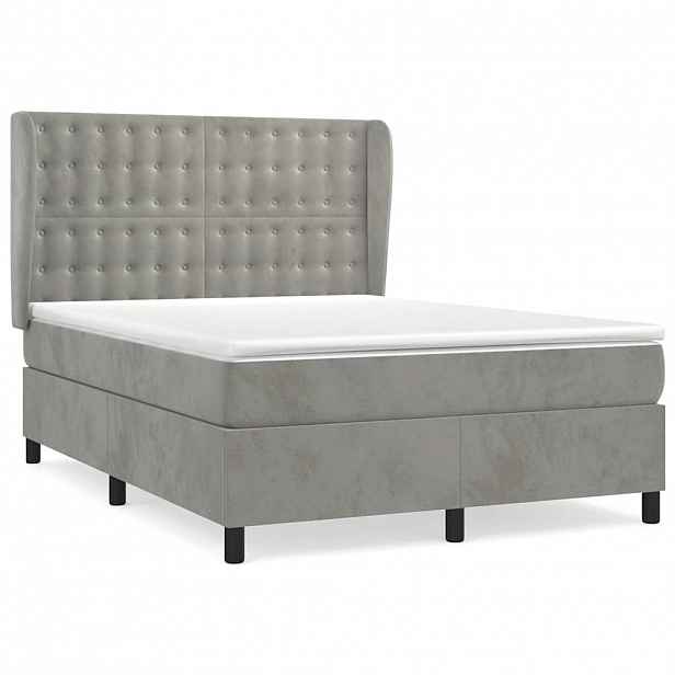 vidaXL Box spring postel s matrací světle šedá 140x200 cm samet