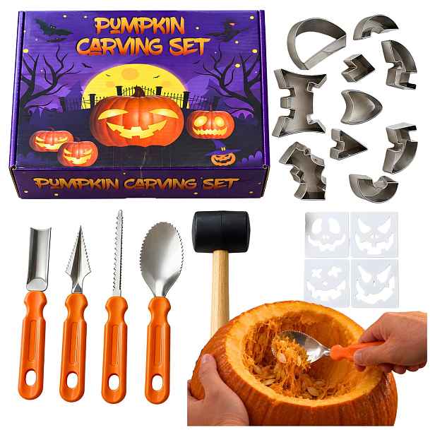 Halloweenská sada dýní 19 dílků vykrajovátka na nářadí