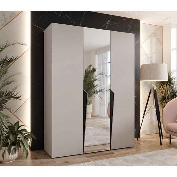 Elegantní skříň 150 cm SORAYA 2 se zrcadlem - kašmír / černé úchyty