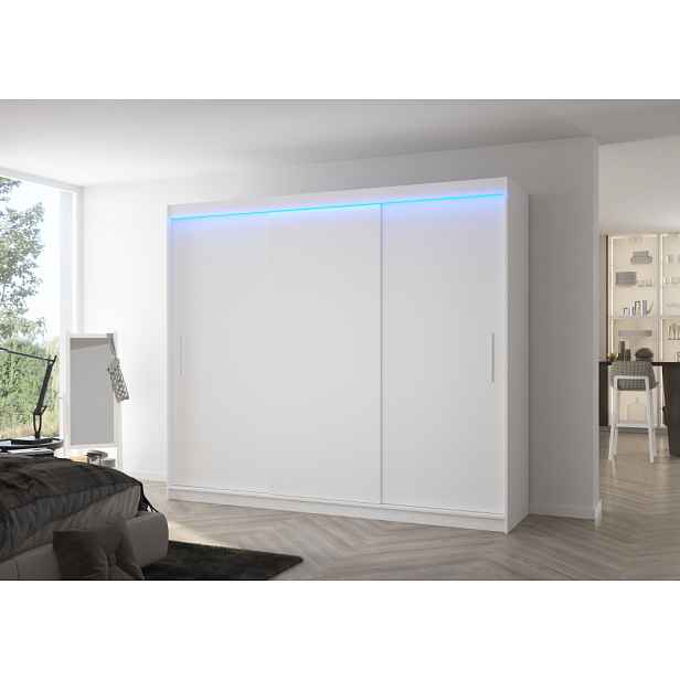 Velká šatní skříň 250 cm s LED osvětlením GADRIS - bílá