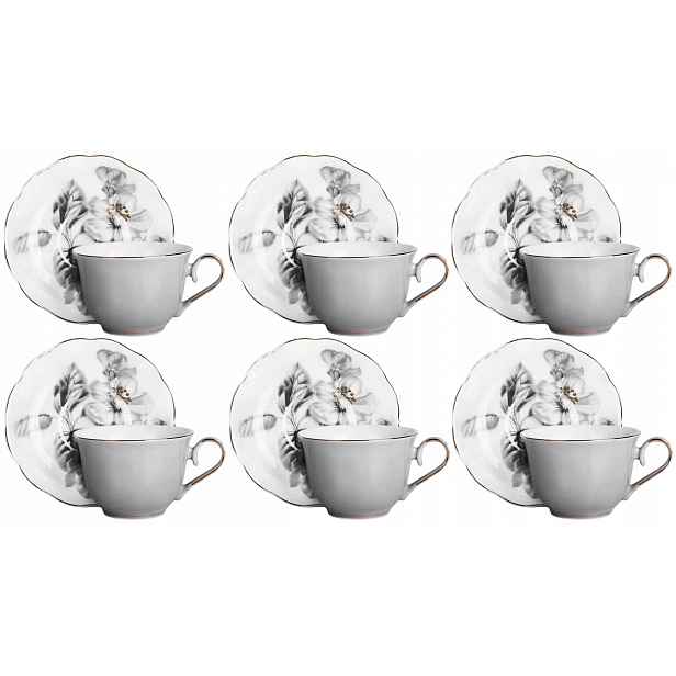 Šálky Prince 6+6 komplet káva čaj porcelánový 270 ml dárek