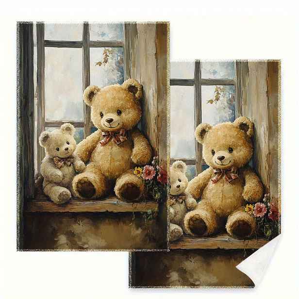 TEMU Sada kuchyňských utěrek 24 palců, jednostranný potisk, velikost 16x27, medvídky. Vhodné pro sváteční použití, tyto utěrky jsou skvělým doplňkem
