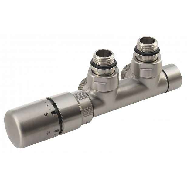 Sapho Twin - Termostatická připojovací sada ventilů pro středové připojení, rozteč 50 mm, levé, nerez CP3525S