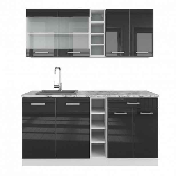 Vicco JEDNOTKOVÁ KUCHYNĚ R-Line Antracitový vysoký lesk/bílá 160 cm s pracovní deskou