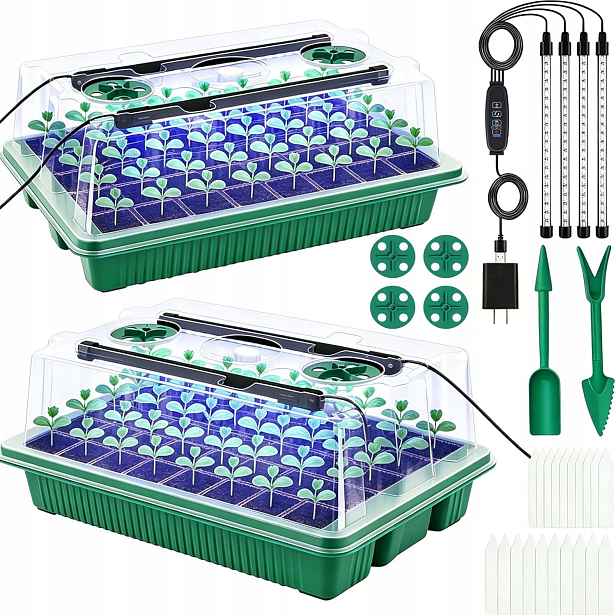 2 X Miniskleník Na Klíčení 10 Klíčících Komor S Led Lampou Pro Rostliny