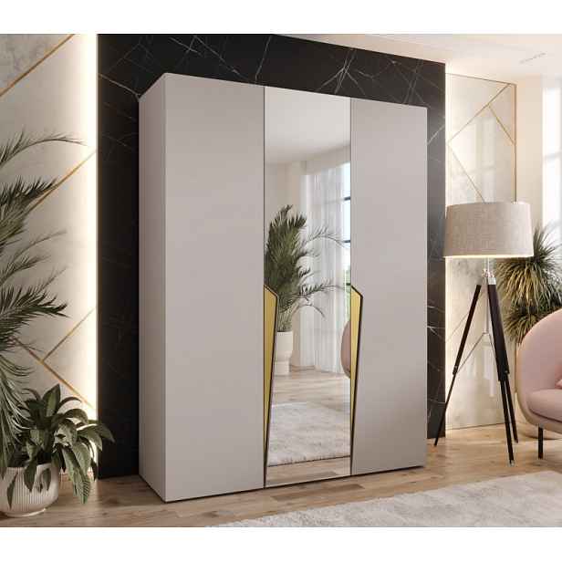 Elegantní skříň 150 cm SORAYA 2 se zrcadlem - kašmír / zlaté úchyty