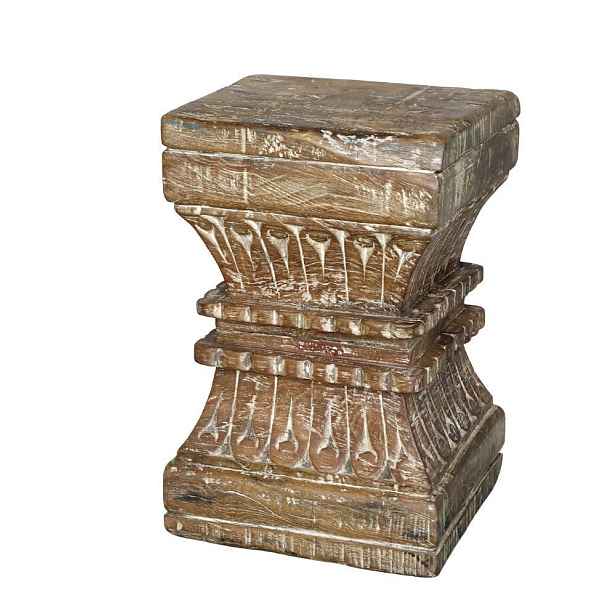 Hnědý dřevěný podstavec / stůl s řezbou Grimaud Unit - 25*25*38 cm Chic Antique