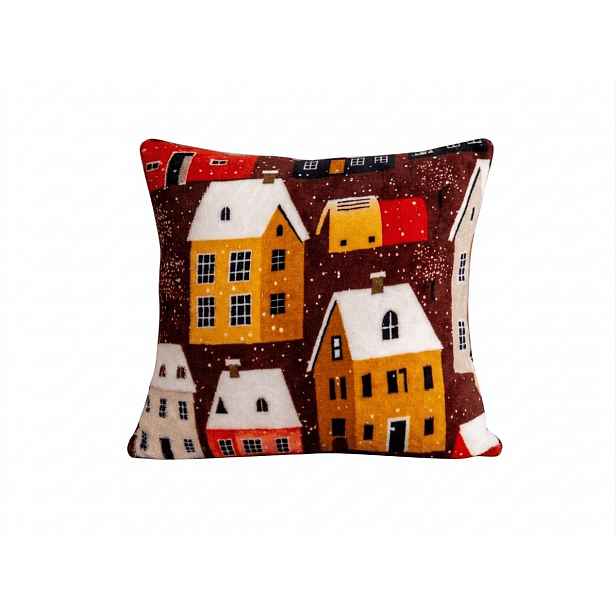 Mikroplyšový povlak na polštářek SNOWY VILLAGE 45x45 cm, barevný