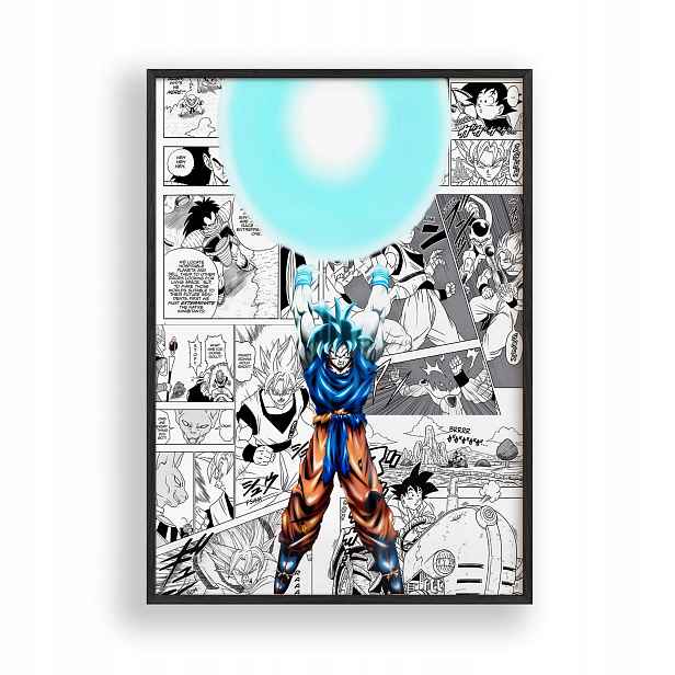 Obraz Dragon Ball Goku Kula Energie Plakát Rámeček Dřevěný Černý 30x42 cm