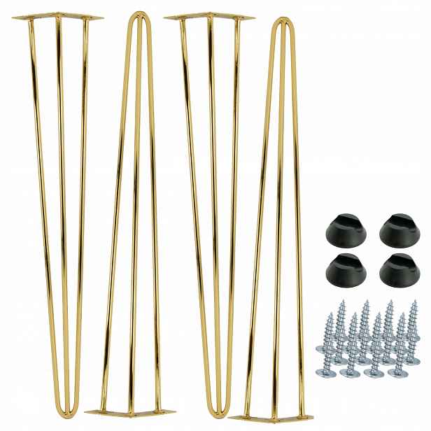 Sada 4 nábytkových nohou Hairpin 71 cm zlatý chrom s patkami
