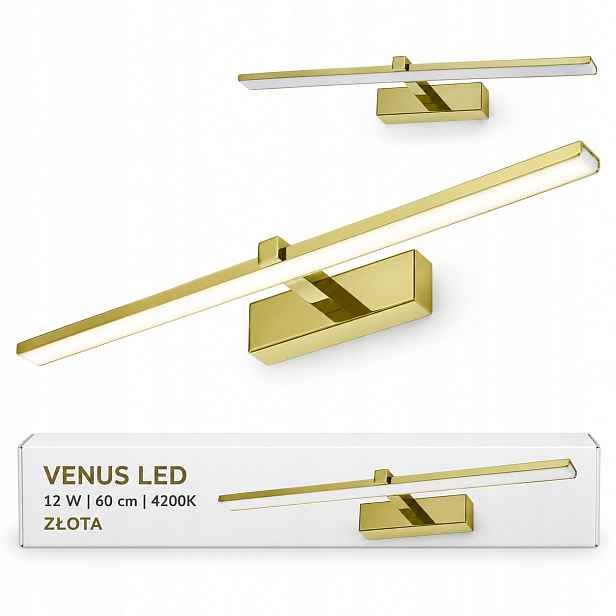Zlatá Led nástěnná lampa Venus 12W 60 cm na zeď 4200K IP44 840lm do obývacího pokoje