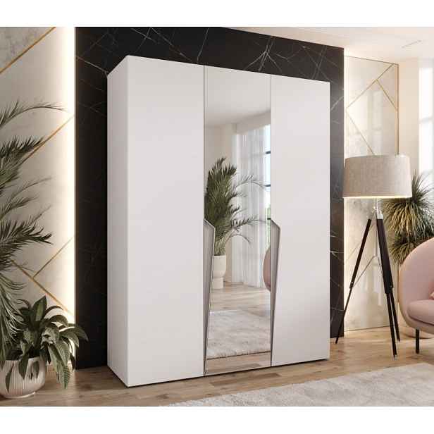 Elegantní skříň 150 cm SORAYA 2 se zrcadlem - bílá / kašmírové úchyty