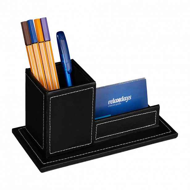 Relaxdays ORGANIZÉR Černý PU kůže na vizitky a pera 10,5x20x10 cm