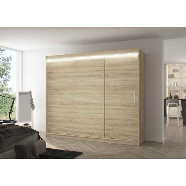 Velká šatní skříň 250 cm s LED osvětlením GADRIS - dub sonoma