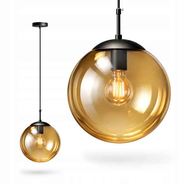 Závěsná lampa Amber Ball 25 cm E27 černá skleněná koule
