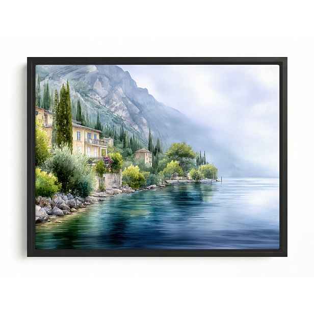 Obraz Rám American Box Itálie Jezero Como Akvarel Hory Cypřiš 80x60