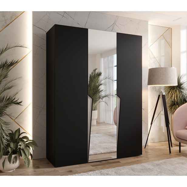 Elegantní skříň 150 cm SORAYA 2 se zrcadlem - černá / kašmírové úchyty