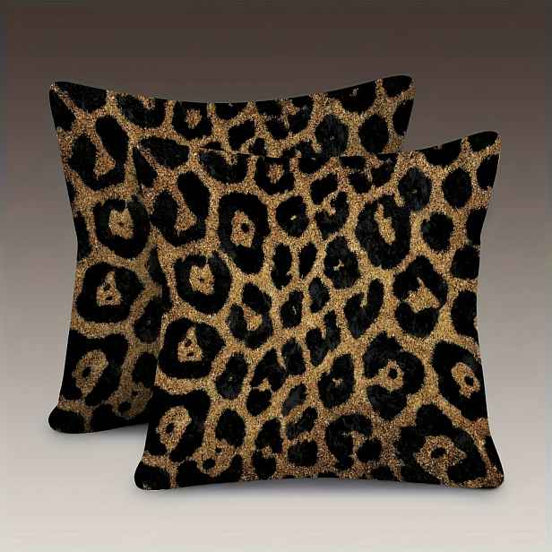 TEMU 2 ks povlaků na polštáře s leopardím potiskem, oboustranný měkký krátký plyšový povlak 18x18 palců, vhodný do pračky, zipové uzavření, vhodný na