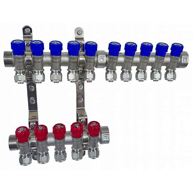 X-home Rozdělovač Pex 1" x 16 mm 10 Obvodů Studené Vody 5 Obvodů Teplé Vody