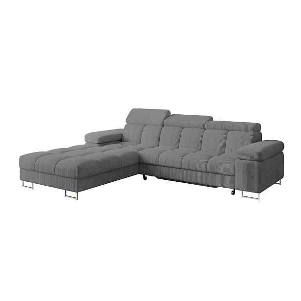 ALTDECOR ROHOVÁ SEDAČKA s funkcí spaní, otoman vlevo COMA L 271x203x79 tmavě šedá manšestr