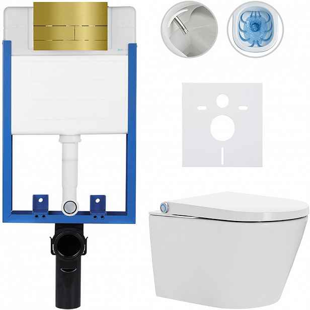 Kompletní WC set Profi/Cronus Standard - bílá lesklá - WC tlačítko Line/Zlatá - pro zazdění - 59,3x38,4 cm